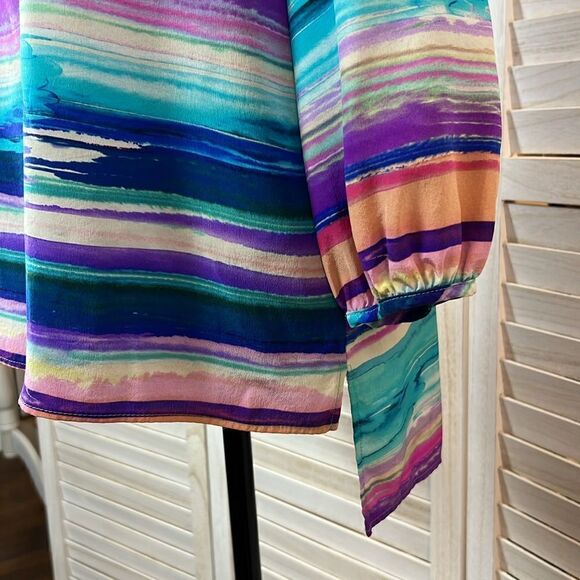 Amanda Uprichard Silk Split Neck Watercolor Popover Top Medium - Picture 5 of 12